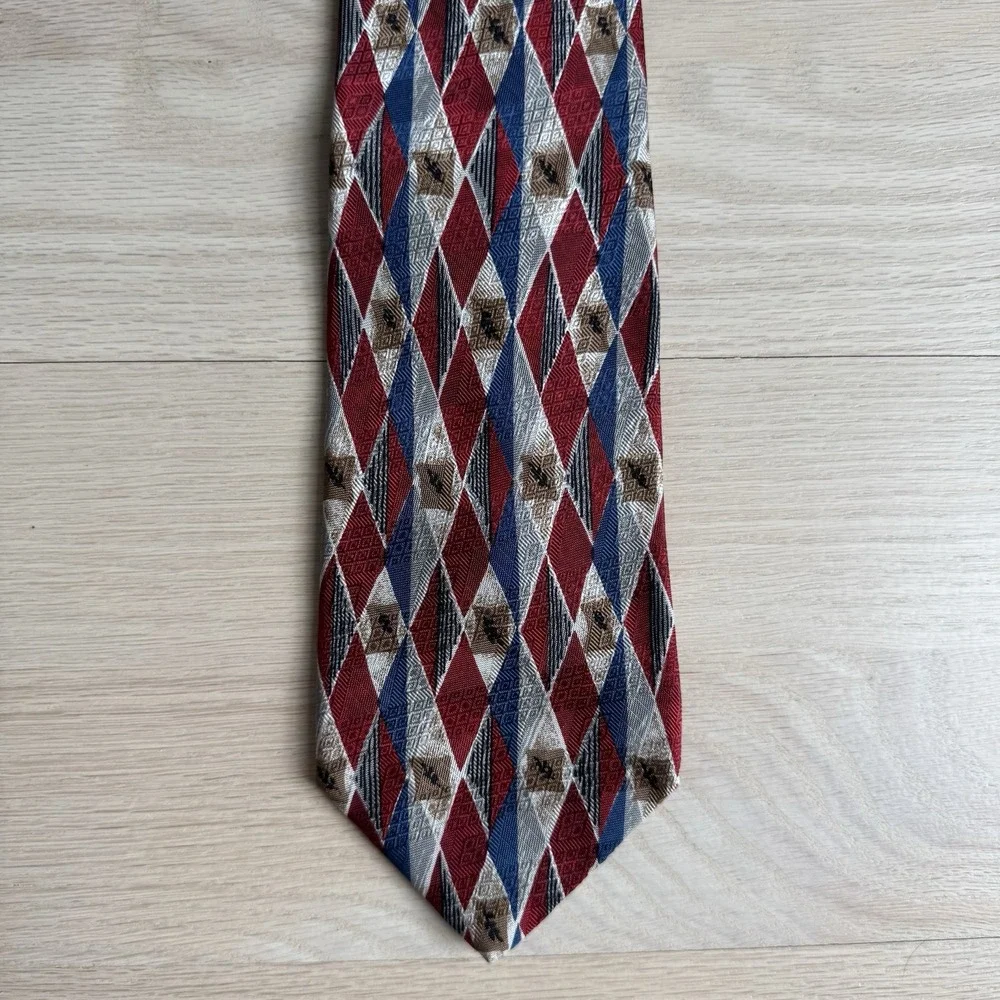 Robert Talbots Studio Nordstrom Men's Silk Tie Geo Print Red Blue Made in USA